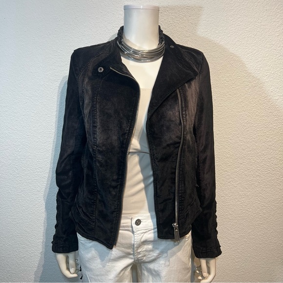 Free People Lacey Velvet Corset Lace-Up Moto Black Jacket - Picture 5 of 12